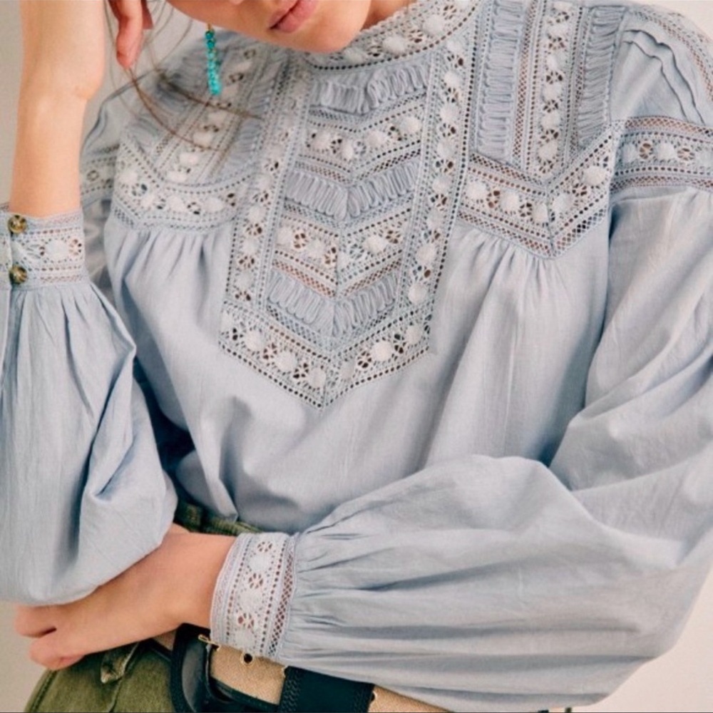 Sézane Light Blue Lace Blouse